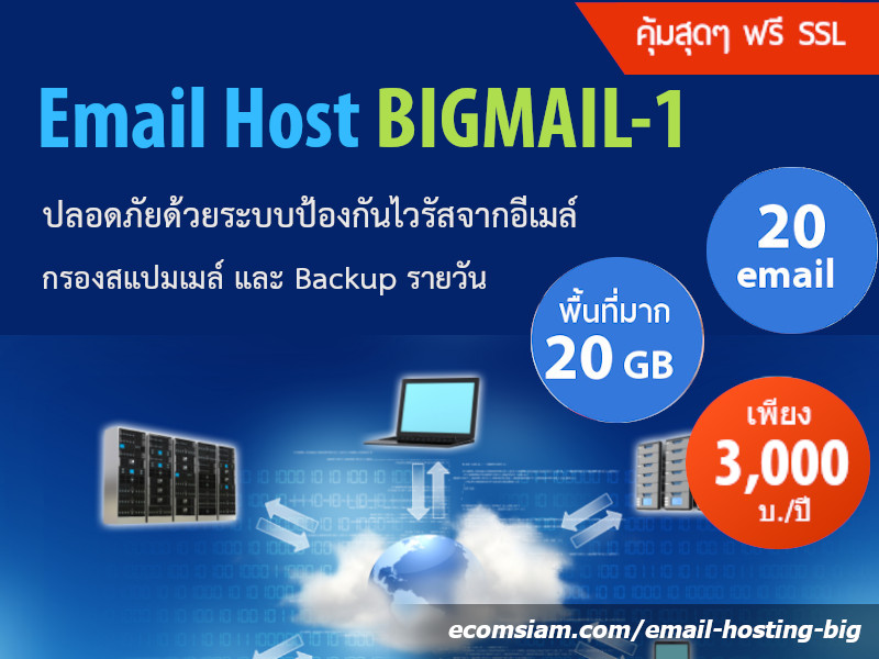 email hosting Big Data - 20 email user /ไม่จำกัด Bandwidth /พื้นที่มาก 20 GB ยอดนิยม